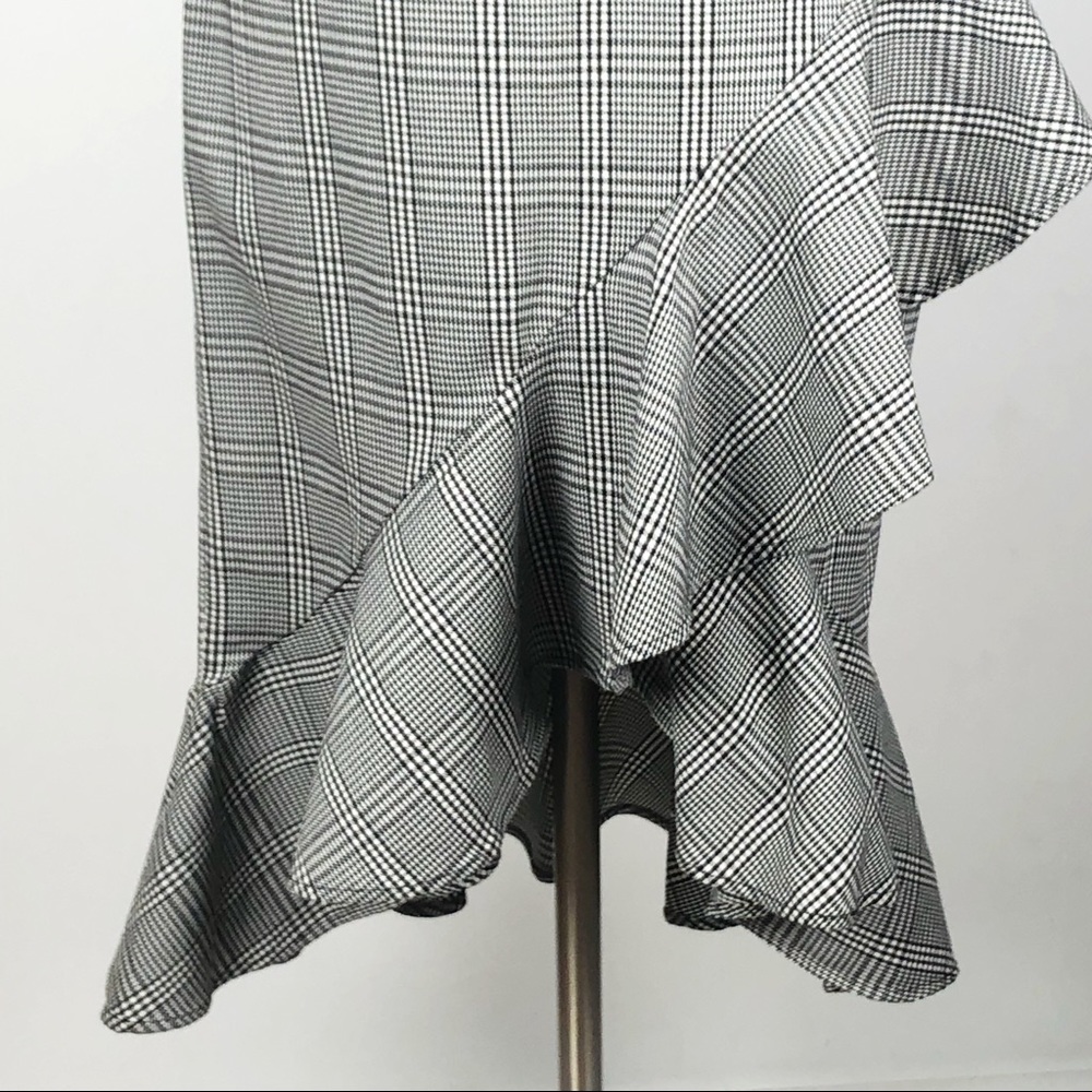 CALVIN KLEIN sheath dress ruffle plaid black white - Picture 3 of 8